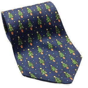 Old Navy Christmas Tree Blue Holiday Print Tie